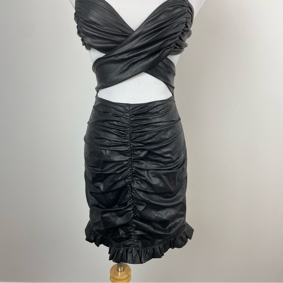 House Of CB Thalia Vegan Leather Ruffle Hem Mini Dress Size XSmall - Picture 4 of 11